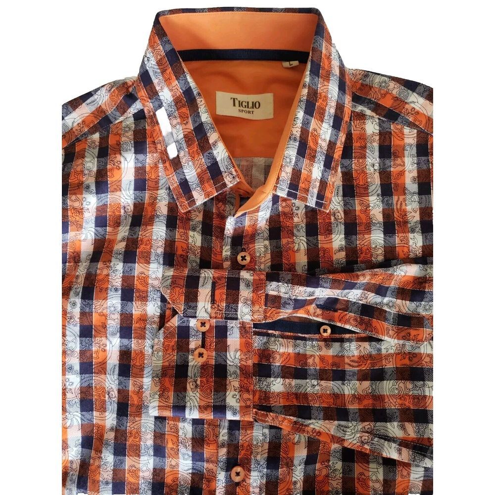 Tiglio Sport L Large Cotton Button Up Executive Designer Orange Blue Plaid Ralph